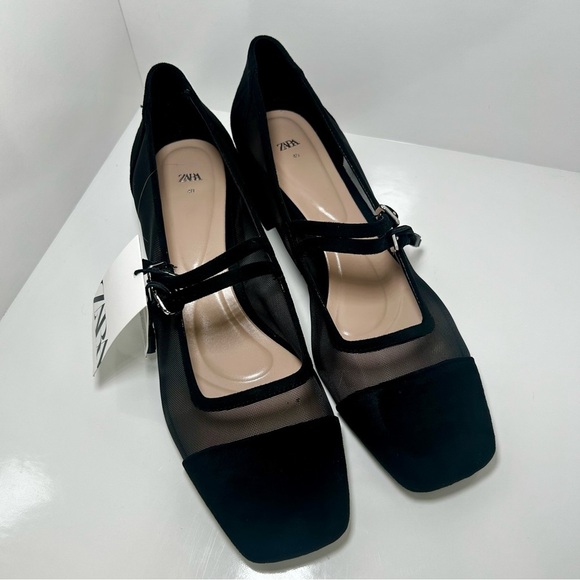 Zara Women's Black Mary Jane Block Mesh Casual Heels, NWT, Size 40 - Picture 6 of 12